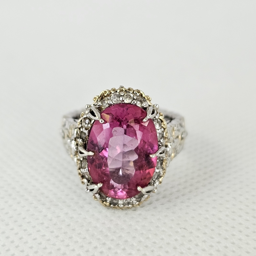 Natural Pink Topaz in Palladium Sterling Silver & Vermeil Ring Sz 6! - Picture 5 of 11